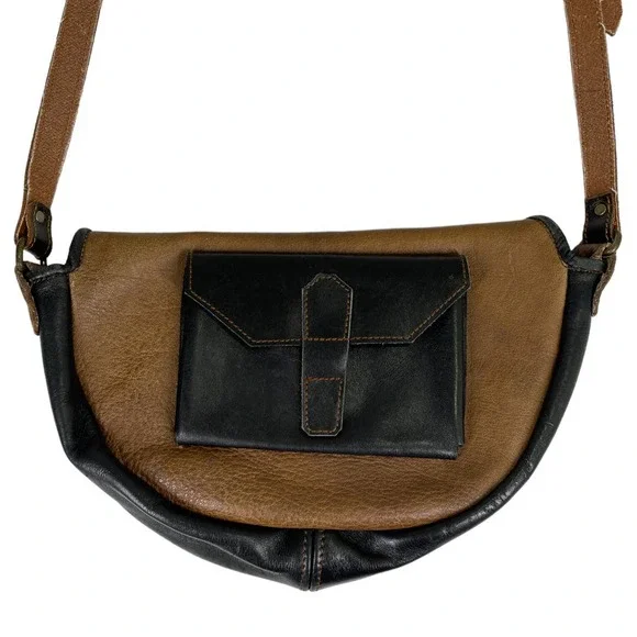 Artisan Tooled Leather Crossbody Bag Brown Butter Soft Utility Grunge Boho - Picture 3 of 5